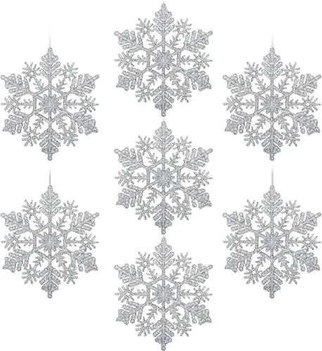 Miniatura 14 de AMS 30 unidades 4"/100 mm adornos de copo de nieve de plástico con purpurina brillante, decoración de árbol de Navidad para boda, Acción de Gracias