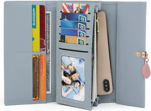 Miniatura 83 de UTO - Cartera pequeña RFID de piel sintética con dije de hoja, cierre de cremallera y tarjetero.