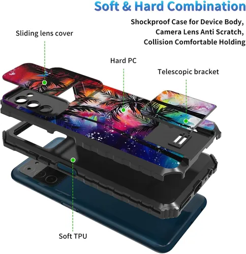 Miniatura 463 de Funda para Samsung Galaxy S22 Ultra 5G, Galaxy S22 Ultra con cubierta de cámara deslizante, funda resistente de doble capa con función atril Black