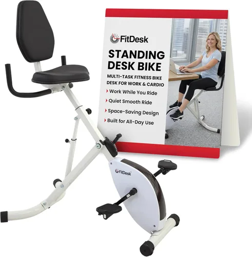 FitDesk Escritorio de bicicleta de ejercicio de pie 3.0, entrenador de ciclismo de interior de altura ajustable con bandeja para portátil, Bicicleta