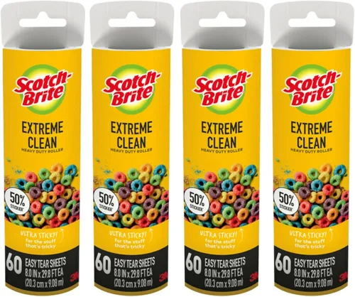 Scotch-Brite - Repuesto de rodillo antipelusa para superficies grandes 50% más adhesivo, ideal para quitar el pelo de mascotas, 60 hojas - Paquete