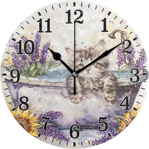 Miniatura 8 de JUNZAN Reloj de bañera con vino romántico espumoso y velas, reloj de pared silencioso de 10 pulgadas, pequeño reloj redondo, decoración de cocina