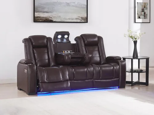 Miniatura 16 de THSUPER Silla reclinable Power Theater de cuero marrón con almacenamiento de brazos y luces LED, reclinable con reposacabezas eléctrico y portavasos