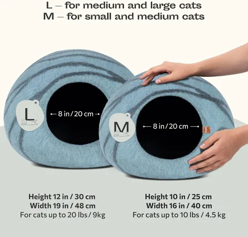 Miniatura 2 de MEOWFIA Cat Cave - Cama de fieltro prémium para gatos de interior, hecha a mano, 100% lana merino (aguamarina, mediana)