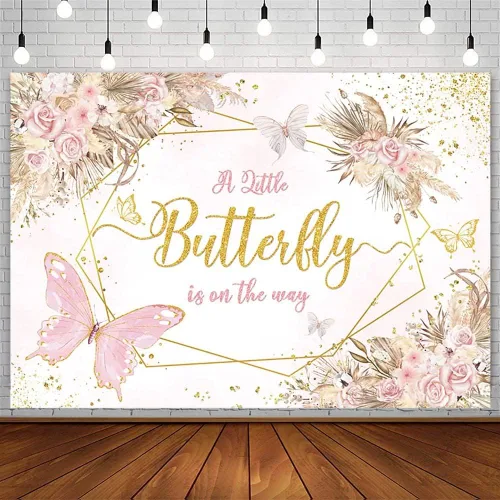 Miniatura 10 de AIBIIN Telón de fondo bohemio de mariposa para baby shower, de 7 x 5 pies, con texto en inglés "A Little Butterfly is on the Way", fondo de Azul