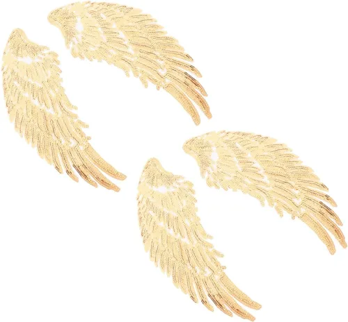 Sequin Angel Wing Clothes Patch 2 Pairs Iron-on Sewing Applique for DIY Clothing Repair and Decoration Golden Fabric Embroidery Trim for Jackets and