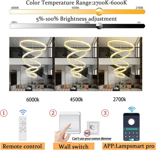 Miniatura 8 de Moderno candelabro de anillo acrílico regulable con LED, lámpara de anillo ajustable para comedor, sala de estar, dormitorio, cocina