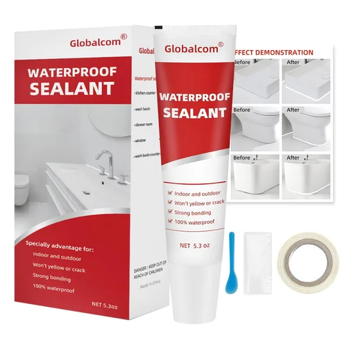 Globalcom Calafateo de silicona avanzado para cocina y baño, sellador de silicona impermeable para uso interior y exterior, adherencia más fuerte a