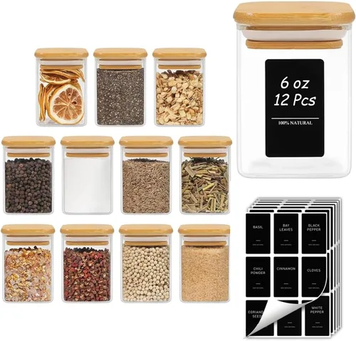 Miniatura 13 de ComSaf Tarros de especias con etiquetas de 4 onzas, paquete de 6 recipientes pequeños para especias, tarros de condimentos de vidrio con tapas