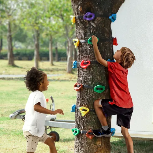 Miniatura 8 de TOPNEW 12 soportes para escalada de árboles ninja para niños escaladores, rocas de escalada para adultos con 6 correas de trinquete