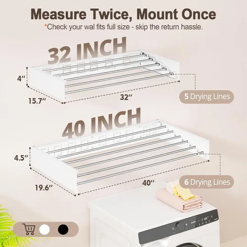 Miniatura 3 de Tendedero de Ropa Montado en la Pared Plegable para Interiores, Tendedero de Lavandería Plegable Colapsible, Invisible, Ahorro de Espacio, Tendedero