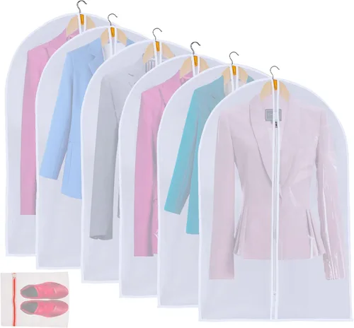 Miniatura 10 de MsKitchen Paquete de 6 bolsas de ropa para colgar ropa (24 x 40 pulgadas), bolsas de traje a prueba de polvo para almacenamiento en armario, fundas