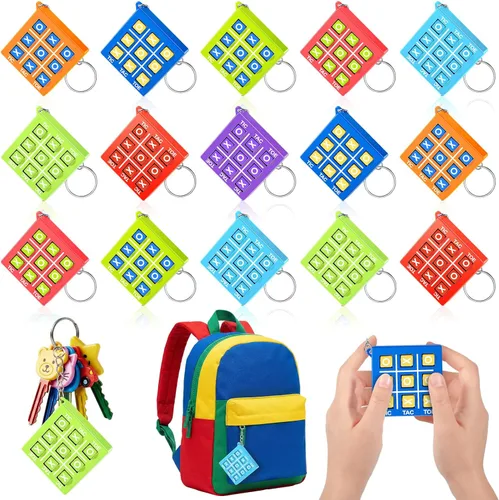 Miniatura 10 de Hicarer 16 llaveros de fiesta de Tic Tac Toe para fiesta de cumpleaños a granel, regalos de fin de año para estudiantes, niños de 8 a 12 años
