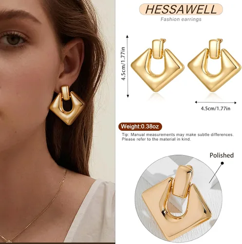 Miniatura 2 de HESSAWELL Aretes de aro gruesos para mujer, aretes colgantes de aro de oro para mujer, regalo
