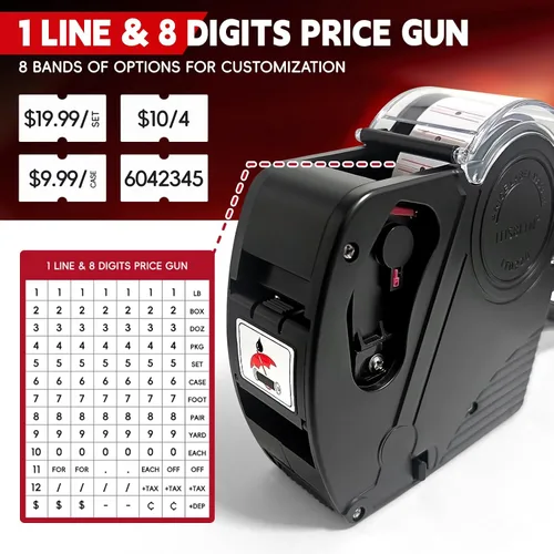 Miniatura 2 de MX-5500 - Pistola de precios de 1 línea de 8 dígitos con 10,000 etiquetas blancas, paquete de 2 etiquetas precargadas y pistola de precio de tinta