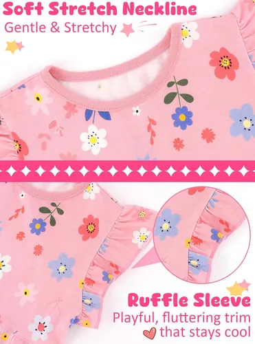Miniatura 7 de Vestido casual para niñas, de algodón suave, manga corta, transpirable, acampanado, para adolescentes, talla 2T, 3T, 4T, 5, 6, 7, 8, 9, 10, 12, 13
