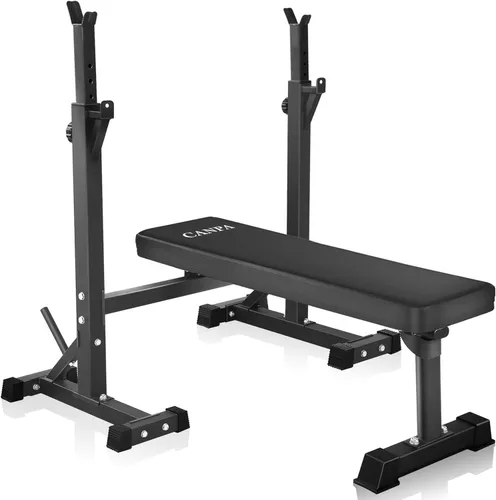 Miniatura 8 de CANPA - Prensa de banca, banco de pesas olímpico con estante para sentadillas, banco de entrenamiento de barra ajustable, soporte de entrenamiento