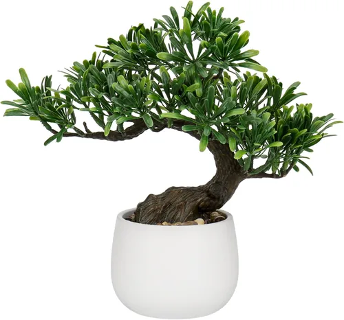 DILATATA Árbol bonsái falso con planta de enebro zen, bonsái artificial de 10 pies de alto con maceta de cerámica blanca decorada con guijarros, 10"