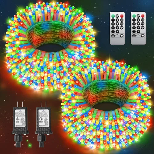 Miniatura 20 de 380 luces LED de Navidad de 125 pies, guirnalda de luces para exteriores, impermeables, temporizador y memoria, 8 modos regulables, para árbol