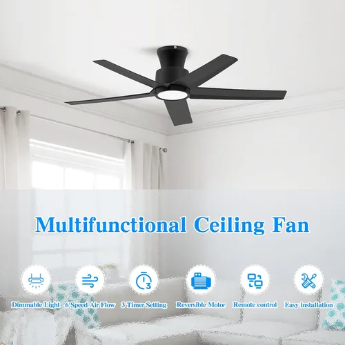 Miniatura 2 de ocioc Ventiladores de techo de 44 pulgadas con luces y control remoto, ventiladores de techo regulables con motor de CC silencioso reversible, Negro