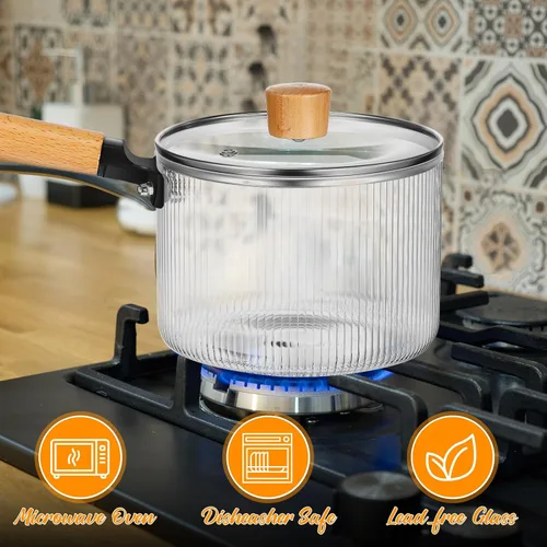 Miniatura 6 de Uiifan 2 Juegos de Ollas de Vidrio para Cocinar en la Estufa, Utensilios de Cocina de Vidrio Transparente, Olla de Cocción Transparente con Tapa