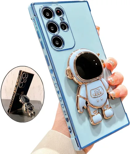 Funda compatible con Samsung Galaxy S22 Ultra con soporte, bonita funda protectora suave y lujosa de astronauta 3D para mujer, diseñada para Galaxy