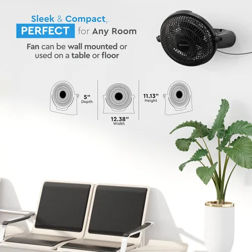 Miniatura 6 de Comfort Zone PowrCurve CZHV101BK - Ventilador de piso de 3 velocidades de 9 pulgadas con inclinación ajustable de 180 grados, 6 aspas