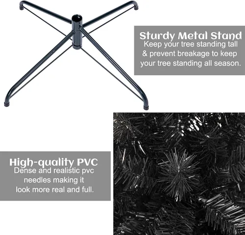 Miniatura 5 de Sunnyglade - Árbol de Navidad artificial de Halloween de 7.5 pies / 2.28 metros, negro premium, 1400 puntas, fácil de montar con soporte para árbol