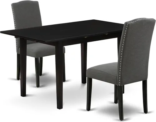 East West Furniture NOEN3-BLK-20 - Juego de mesa de cocina de 3 piezas contiene una mesa de comedor rectangular con hoja de mariposa y 2 sillas
