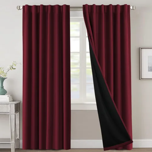 Miniatura 66 de H.VERSAILTEX Cortinas 100% opacas para dormitorio con forro negro, cortinas de oscurecimiento de habitación completa, con aislamiento térmico