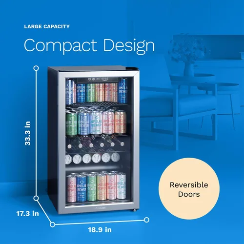 Miniatura 2 de hOmeLabs Refrigerador y enfriador de bebidas - Mini refrigerador de 120 latas con puerta de vidrio para soda, cerveza o vino - Pequeña máquina