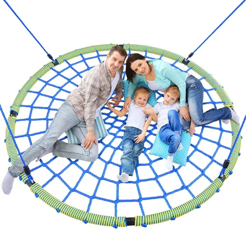 Trekassy Columpio grande de tela de araña de 60 pulgadas para niños y adultos, columpio de red resistente para exteriores de 750 libras con marco de