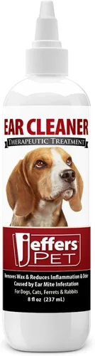 Jeffers Solución de limpieza de oídos de mascotas para perros, gatos, cachorros, conejos, hurones - Lavado de oídos de aloe vera para cera y olor -