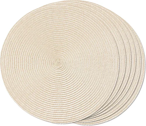 Miniatura 26 de FunWheat Juego de 6 manteles individuales redondos trenzados para mesas de comedor, tejidos, lavables, antideslizantes, de 15 pulgadas