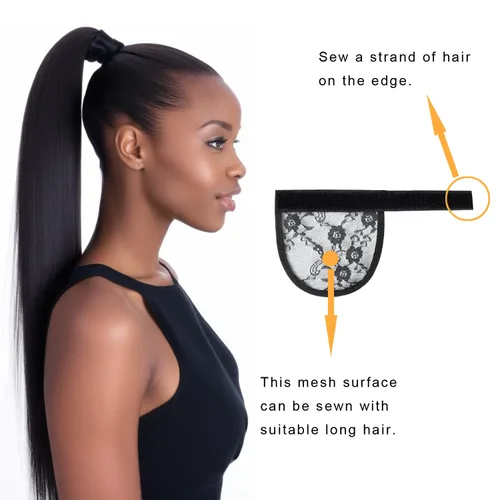 Miniatura 5 de Red de encaje de cola de caballo negra para hacer extensiones de cabello de cola de caballo de caballo, 3