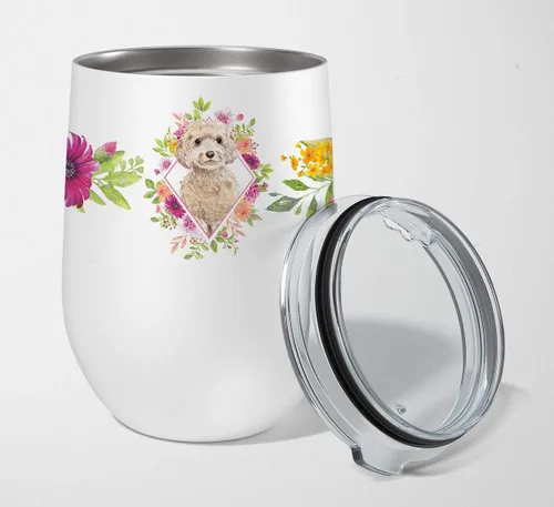 Miniatura 11 de Caroline's Treasures CK4110TBL12 Afghan Hound Pink Flowers - Vaso de vino aislado de acero inoxidable de 12 onzas con tapa, bonita taza de viaje