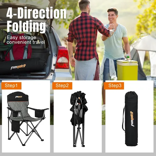 Miniatura 7 de Sillas de campamento resistentes con capacidad de 350 libras, silla plegable con bolsa enfriadora y portavasos para exteriores, deportes, playa