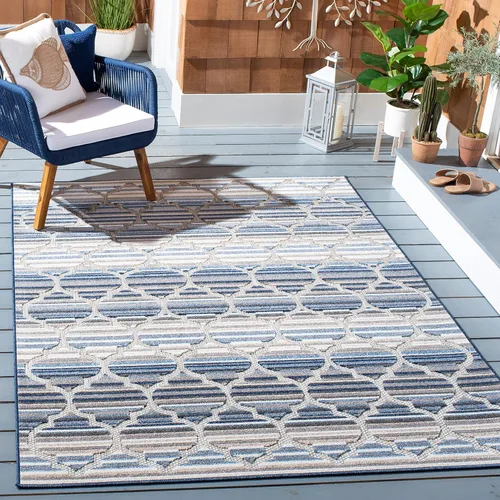 Miniatura 6 de SAFAVIEH Alfombra lavable para exteriores, colección Cabaña, 2'2" x 5', azul y gris, no desprende pelusa y fácil de limpiar, entrada puerta
