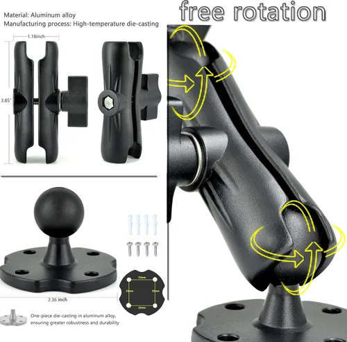 Miniatura 3 de VAUBORTTI Soporte de tablet para camión, brazo de aluminio, soporte para iPad de 6.5 a 12.9 pulgadas, iPad mini/Air/Pro, base de taladro resistente