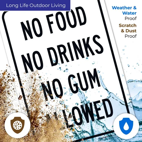 Miniatura 5 de Cartel de "No Food No Drinks No Gum Allowed", 10 x 7 pulgadas, calcomanías de vinilo de 4 mil, resistentes a la intemperie, fabricadas en Estados