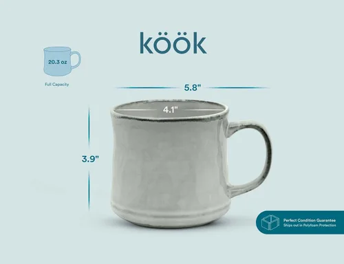 Miniatura 6 de KooK Tazas de café esmaltadas, de cerámica, aptas para microondas y lavavajillas, 13 onzas, Java/pizarra en círculo, juego de 2