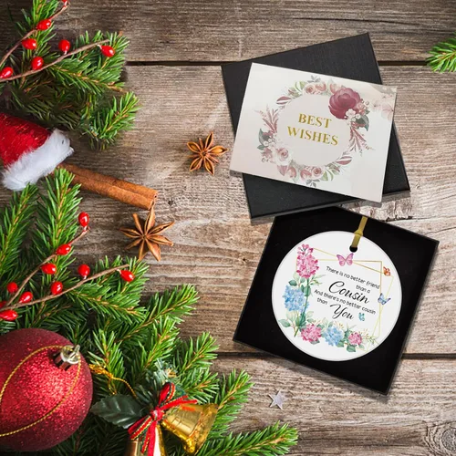Miniatura 5 de REWIDPARTY Adorno floral de primo, placa de recuerdo para árbol de Navidad, regalo de graduación, cumpleaños, para mujeres y hombres, adorno
