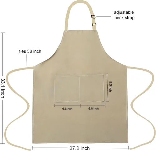 Miniatura 6 de Paquete de 2 delantales de lona resistentes al agua ajustables con 2 bolsillos con lazos largos para cocina, cocina, restaurante, chef para mujeres