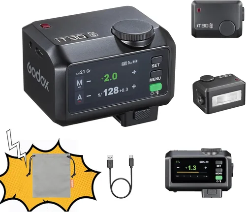 GODOX IT30Pro TTL Mini Flash de Cámara con Pantalla Táctil a Todo Color, HSS 1/8000 Segundo, Sistema X de 2.4GHz, Difusor y Batería Incorporados