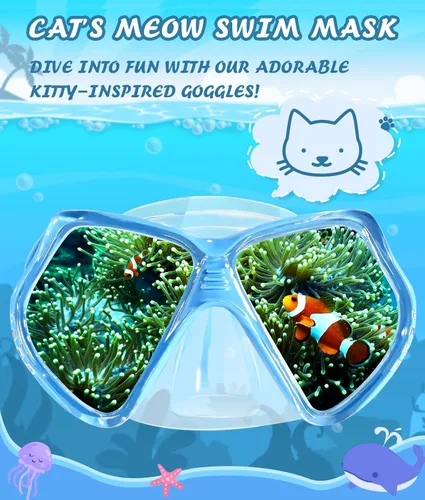Miniatura 2 de Seago Gafas de natación para niños con cubierta para la nariz, máscara de esnórquel, máscara de buceo y natación, vidrio templado antivaho con Azul