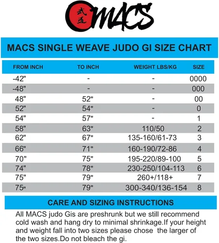 Miniatura 2 de MACS Judo Single Weave Gi - Uniforme unisex para niños y adultos, con cinturón Sz 000 a 8