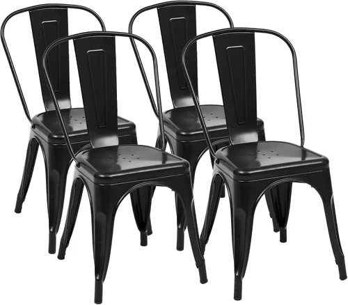DUMOS Juego de 4 taburetes de bar de altura de mostrador, sillas de comedor apilables de metal de 18 pulgadas, taburetes de bar modernos para isla