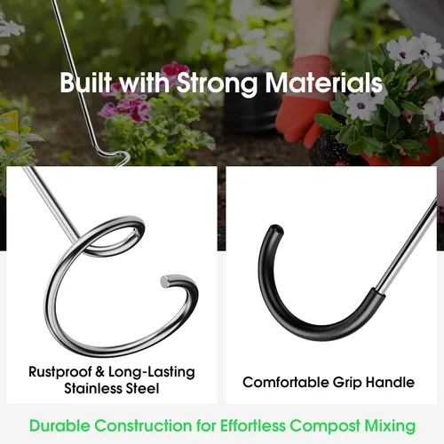 Miniatura 4 de Herramienta Aireadora de Compost, Girador de Compost en Espiral Resistente con Mango Ergonómico, Herramienta de Aireación Manual de Suelo