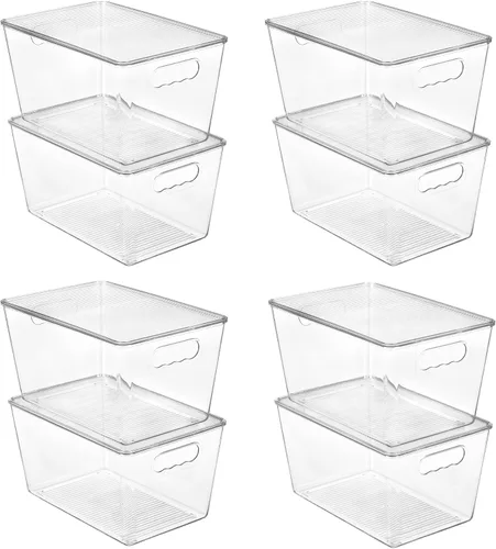 Miniatura 11 de Vtopmart 10 unidades de contenedores de almacenamiento apilables transparentes con tapas, contenedores de plástico grandes con asas para organizador