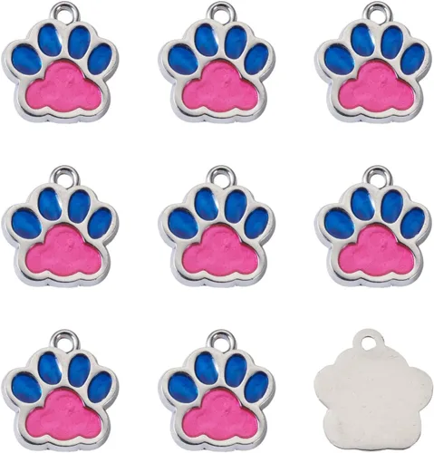 Miniatura 9 de Abalorio esmaltado con estampado de pata de perro y gato con purpurina en polvo de aleación de esmalte de gato y perro, dijes para llavero, joyería
